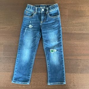 EUC GAP boy’s distressed patchwork plaid slim jeans size 4